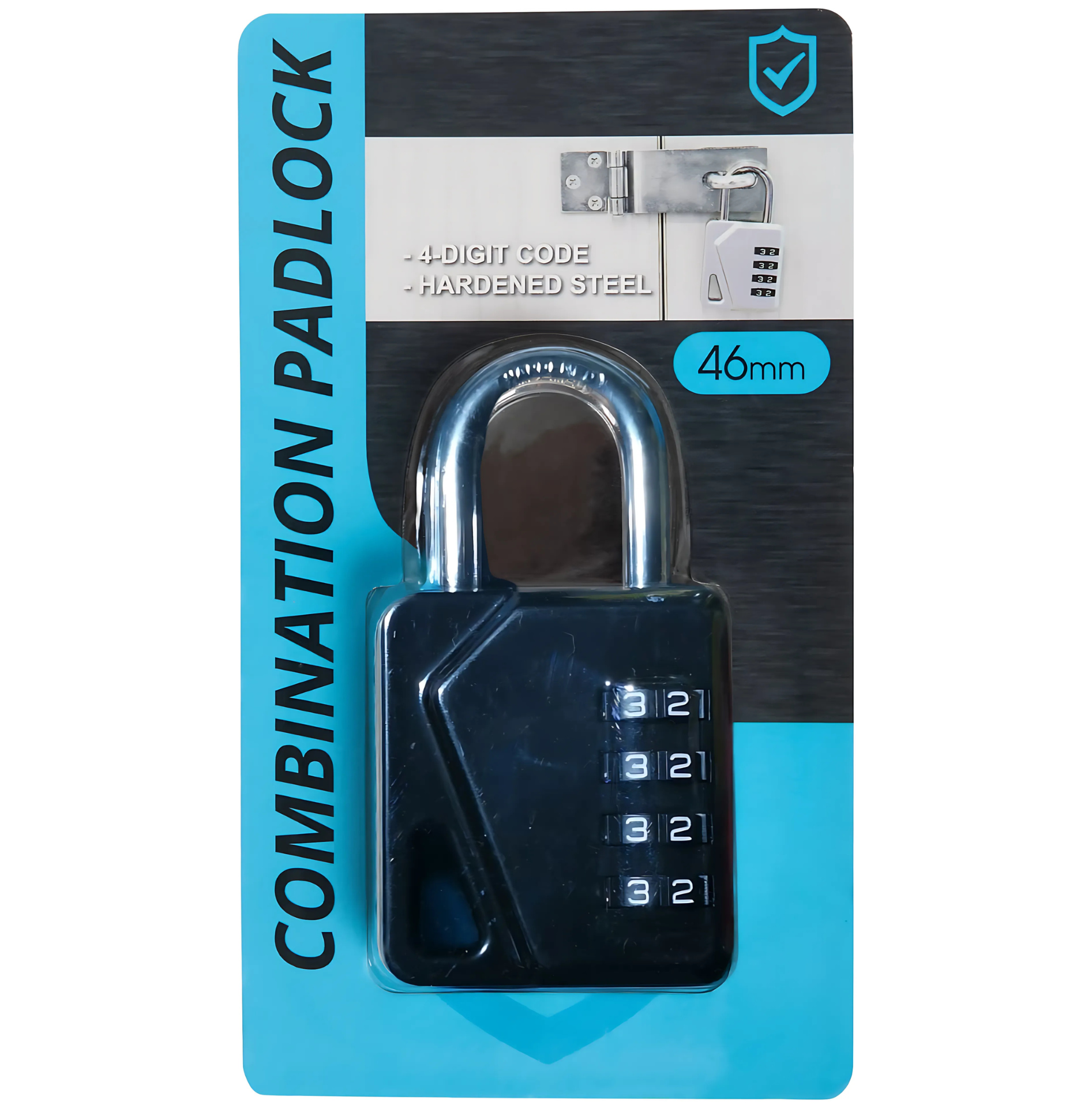 Combination Code Padlock COMBINATION PADLOCK, 4 Digit, Schwarz, 46 mm, Zahlenschloss, Code ...